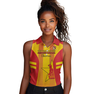 Custom Zimbabwe Cricket Women Sleeveless Polo Shirt Sporty Style - African Pride