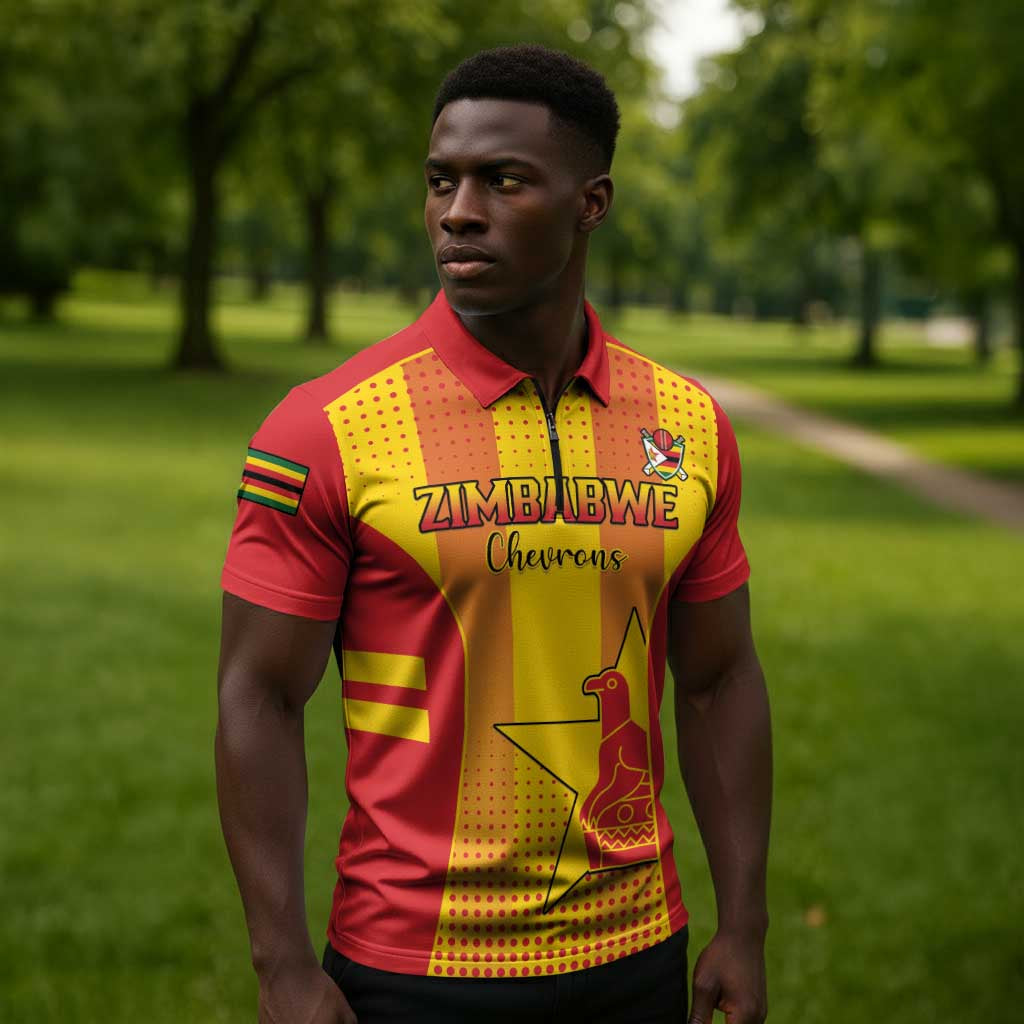 Custom Zimbabwe Cricket Zipper Polo Shirt Go Champions
