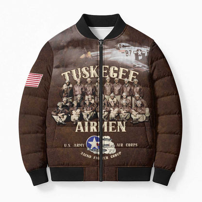 Remembering Tuskegee Airmen Bomber Puffer Jacket Heroes of the 332nd Squadron Retro Style