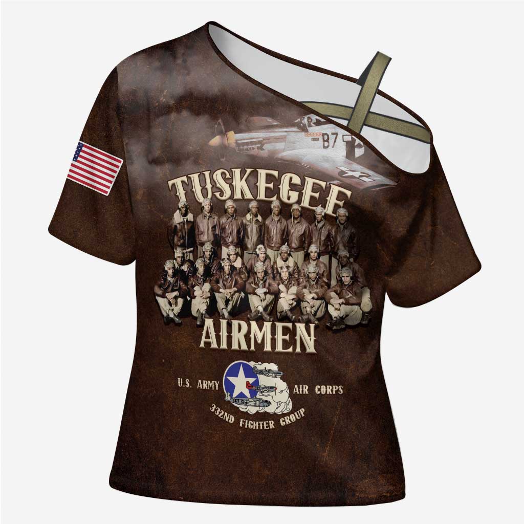 Remembering Tuskegee Airmen Cross Shoulder Shirt Heroes of the 332nd Squadron Retro Style