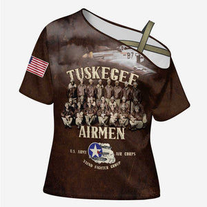 Remembering Tuskegee Airmen Cross Shoulder Shirt Heroes of the 332nd Squadron Retro Style