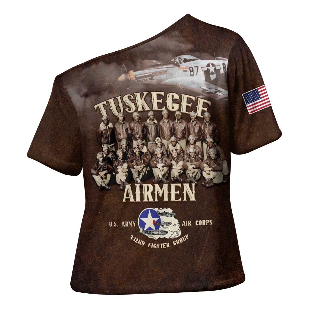 Remembering Tuskegee Airmen Cross Shoulder Shirt Heroes of the 332nd Squadron Retro Style