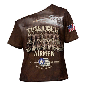 Remembering Tuskegee Airmen Cross Shoulder Shirt Heroes of the 332nd Squadron Retro Style