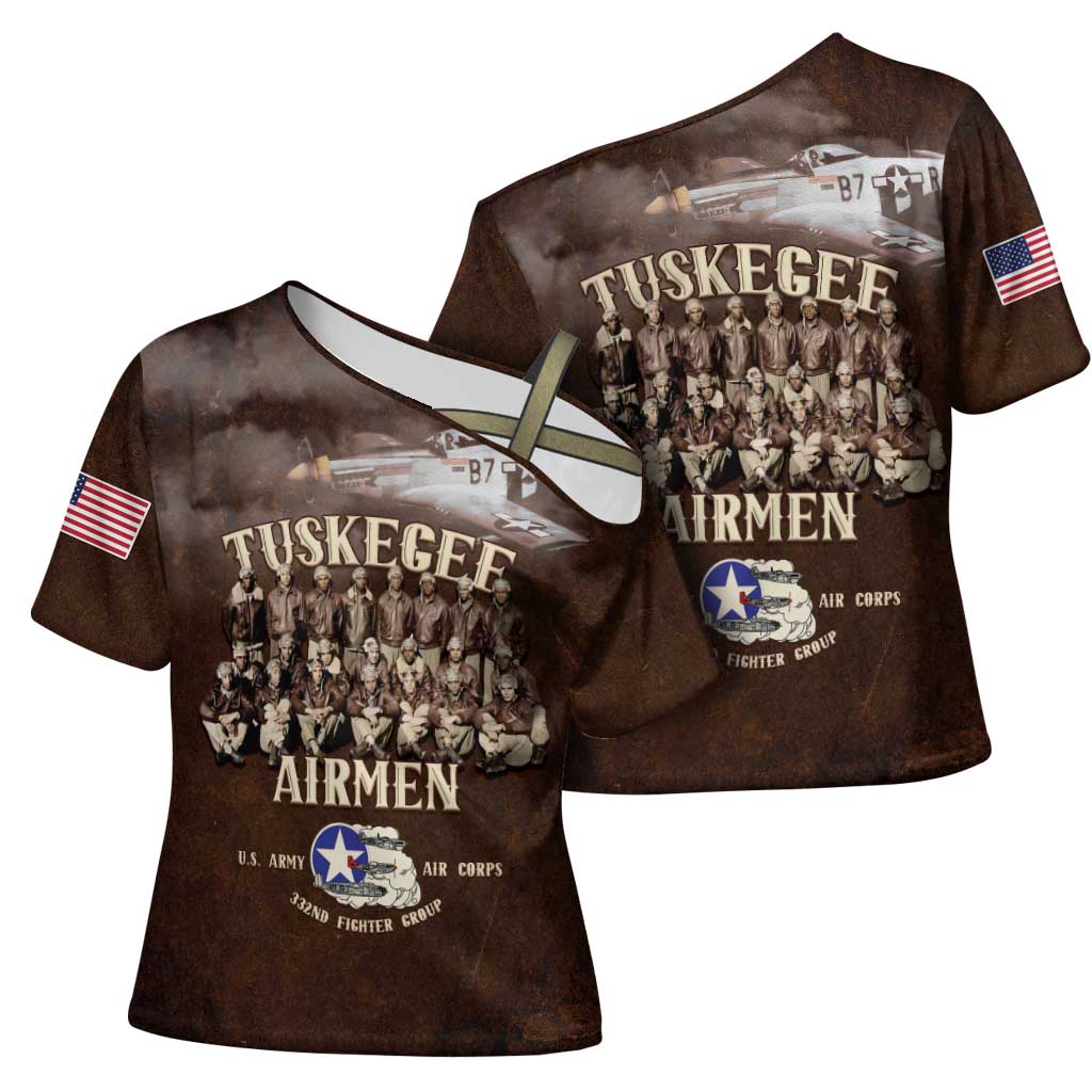Remembering Tuskegee Airmen Cross Shoulder Shirt Heroes of the 332nd Squadron Retro Style