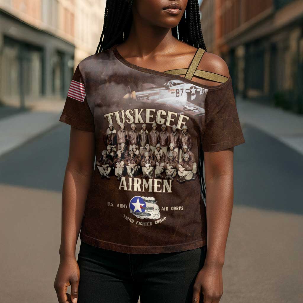 Remembering Tuskegee Airmen Cross Shoulder Shirt Heroes of the 332nd Squadron Retro Style
