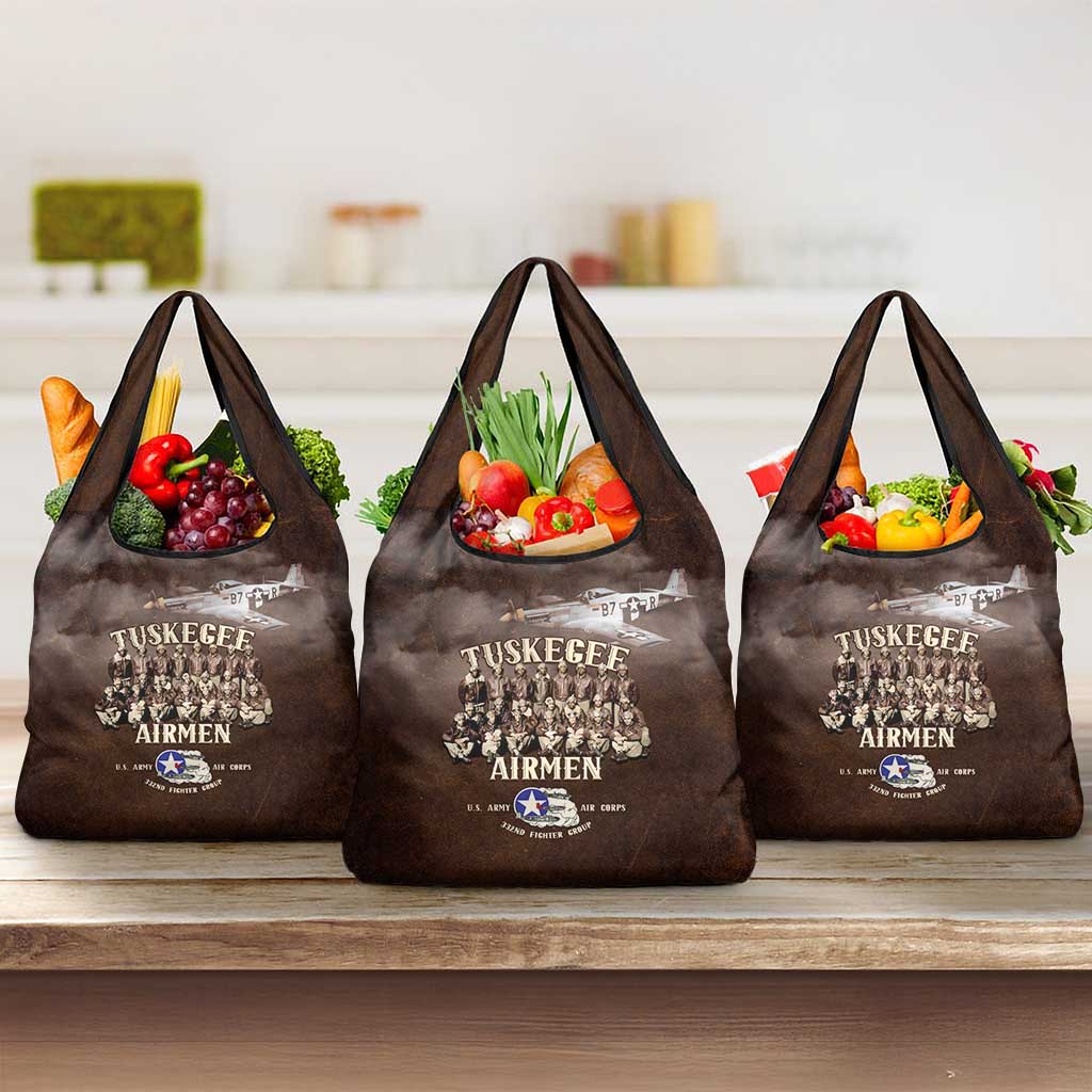 Remembering the Red Tail Heroes Grocery Bag Tuskegee Airmen Legacy Retro Style - African Pride
