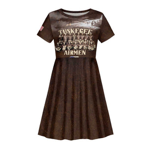 Remembering the Red Tail Heroes Kid Short Sleeve Dress Tuskegee Airmen Legacy Retro Style - African Pride