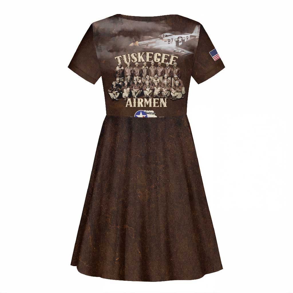 Remembering the Red Tail Heroes Kid Short Sleeve Dress Tuskegee Airmen Legacy Retro Style - African Pride