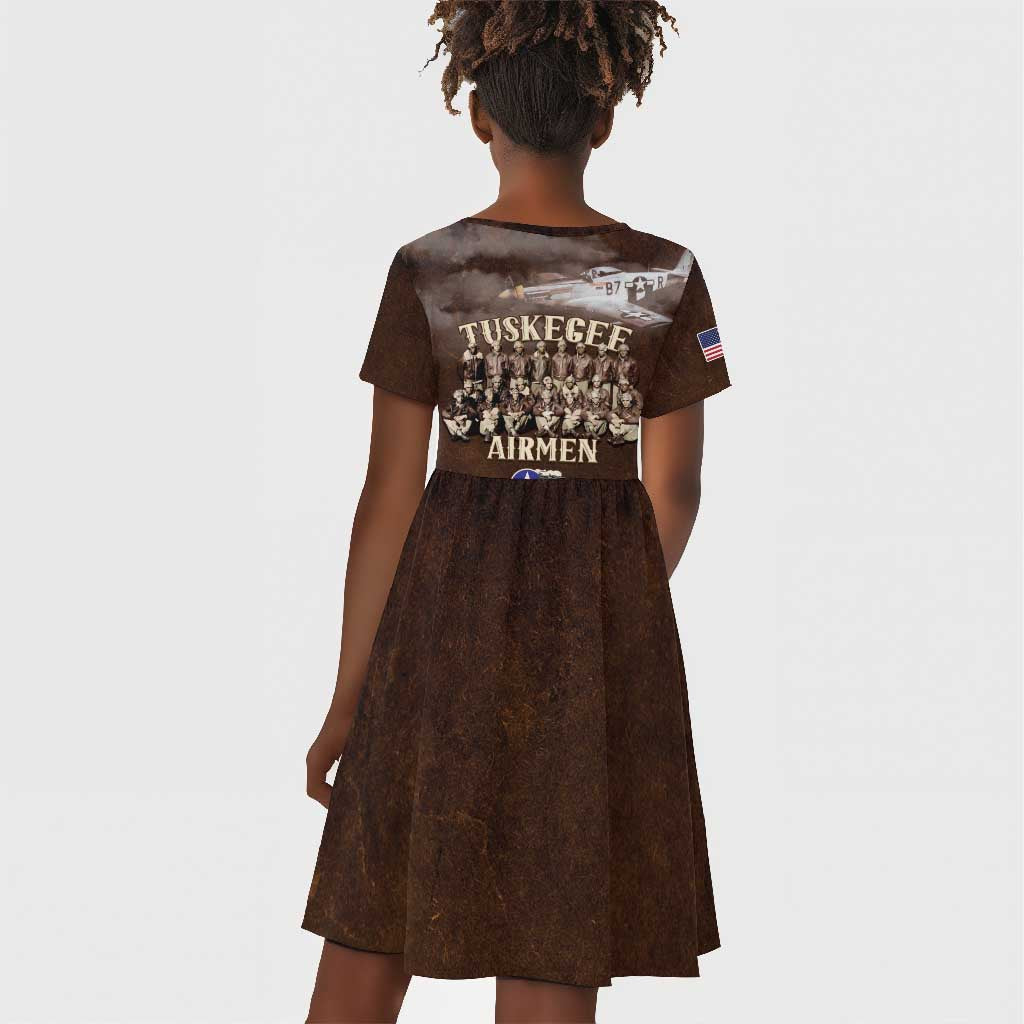 Remembering the Red Tail Heroes Kid Short Sleeve Dress Tuskegee Airmen Legacy Retro Style - African Pride