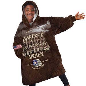 Remembering the Red Tail Heroes Kid Wearable Blanket Hoodie Tuskegee Airmen Legacy Retro Style - African Pride