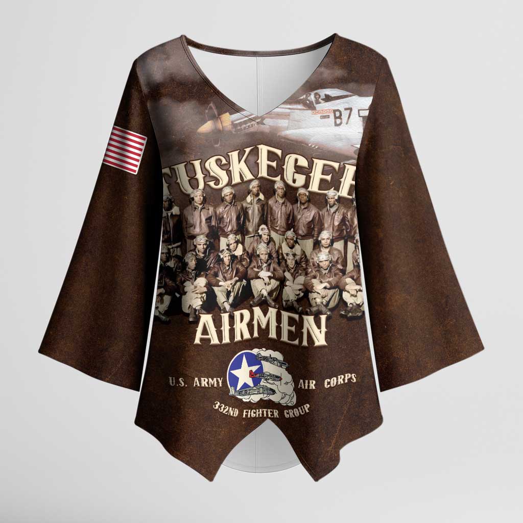 Remembering Tuskegee Airmen Kimono Sleeve Blouse Heroes of the 332nd Squadron Retro Style