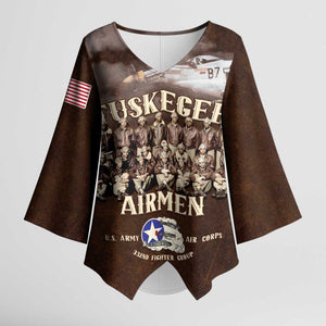 Remembering Tuskegee Airmen Kimono Sleeve Blouse Heroes of the 332nd Squadron Retro Style