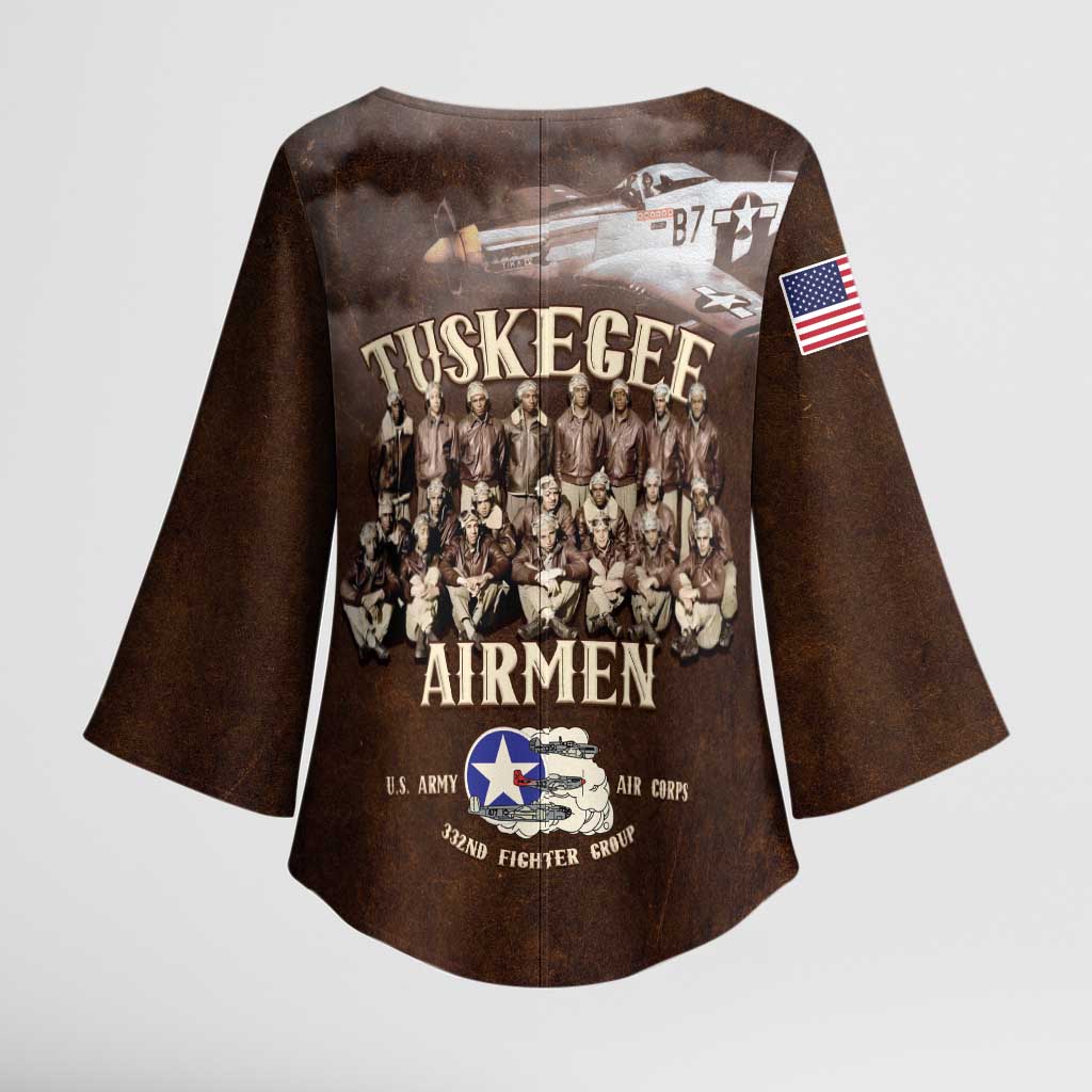 Remembering Tuskegee Airmen Kimono Sleeve Blouse Heroes of the 332nd Squadron Retro Style