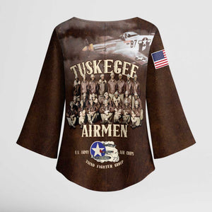 Remembering Tuskegee Airmen Kimono Sleeve Blouse Heroes of the 332nd Squadron Retro Style