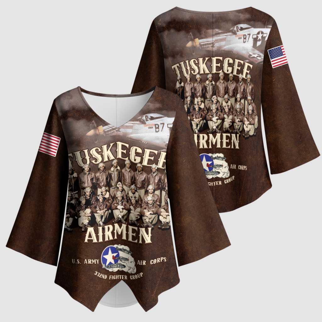 Remembering Tuskegee Airmen Kimono Sleeve Blouse Heroes of the 332nd Squadron Retro Style