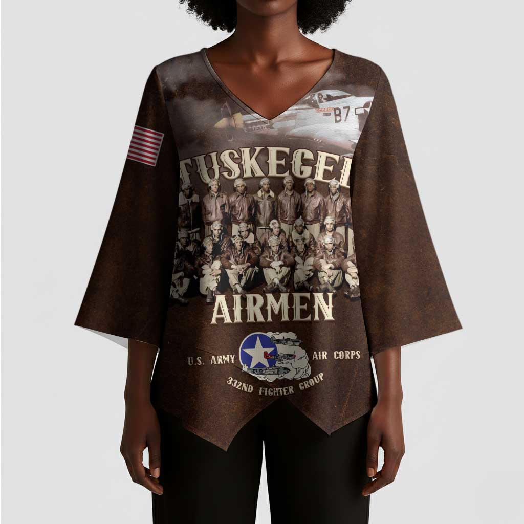 Remembering Tuskegee Airmen Kimono Sleeve Blouse Heroes of the 332nd Squadron Retro Style