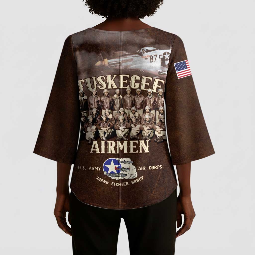 Remembering Tuskegee Airmen Kimono Sleeve Blouse Heroes of the 332nd Squadron Retro Style
