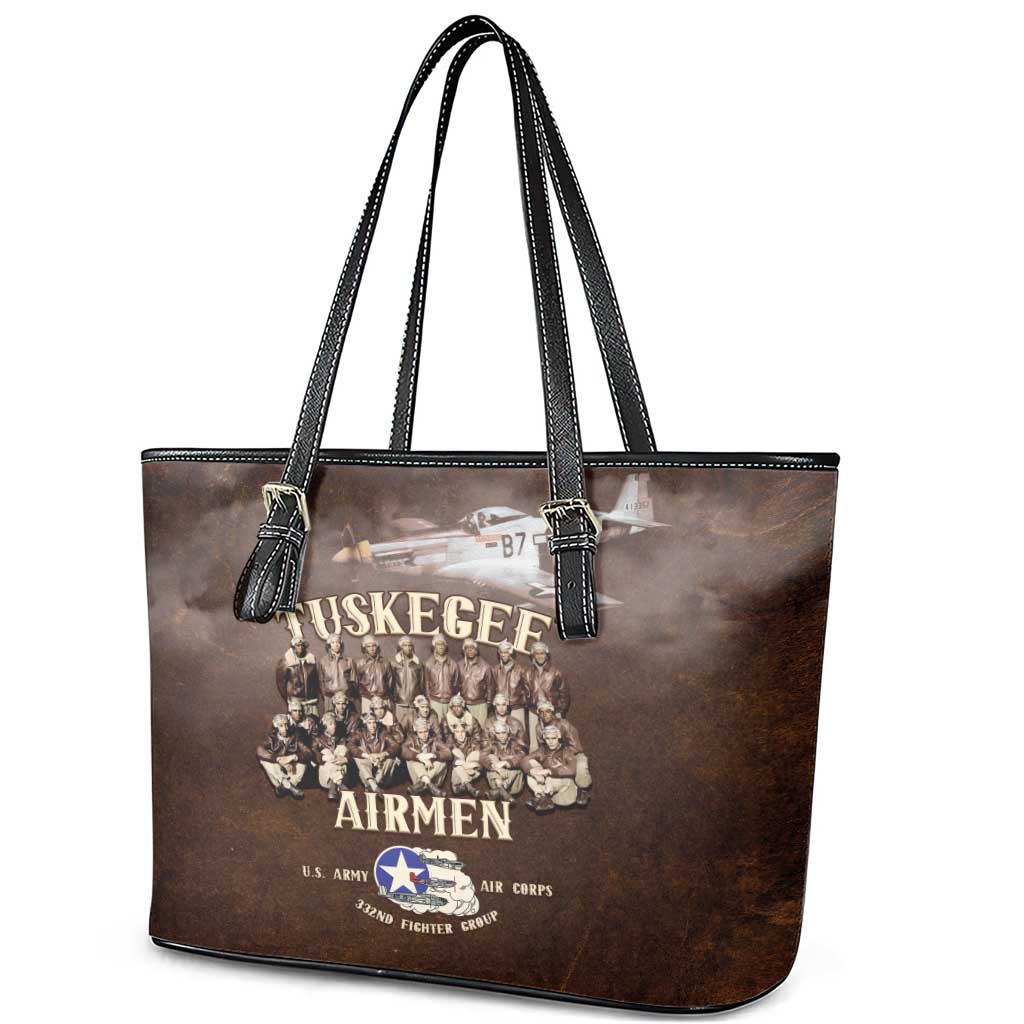 Remembering the Red Tail Heroes Leather Tote Bag Tuskegee Airmen Legacy Retro Style - African Pride