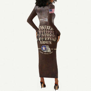 Remembering the Red Tail Heroes Long Sleeve Bodycon Dress Tuskegee Airmen Legacy Retro Style - African Pride