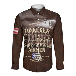 Remembering the Red Tail Heroes Long Sleeve Button Shirt Tuskegee Airmen Legacy Retro Style - African Pride