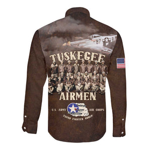 Remembering the Red Tail Heroes Long Sleeve Button Shirt Tuskegee Airmen Legacy Retro Style - African Pride