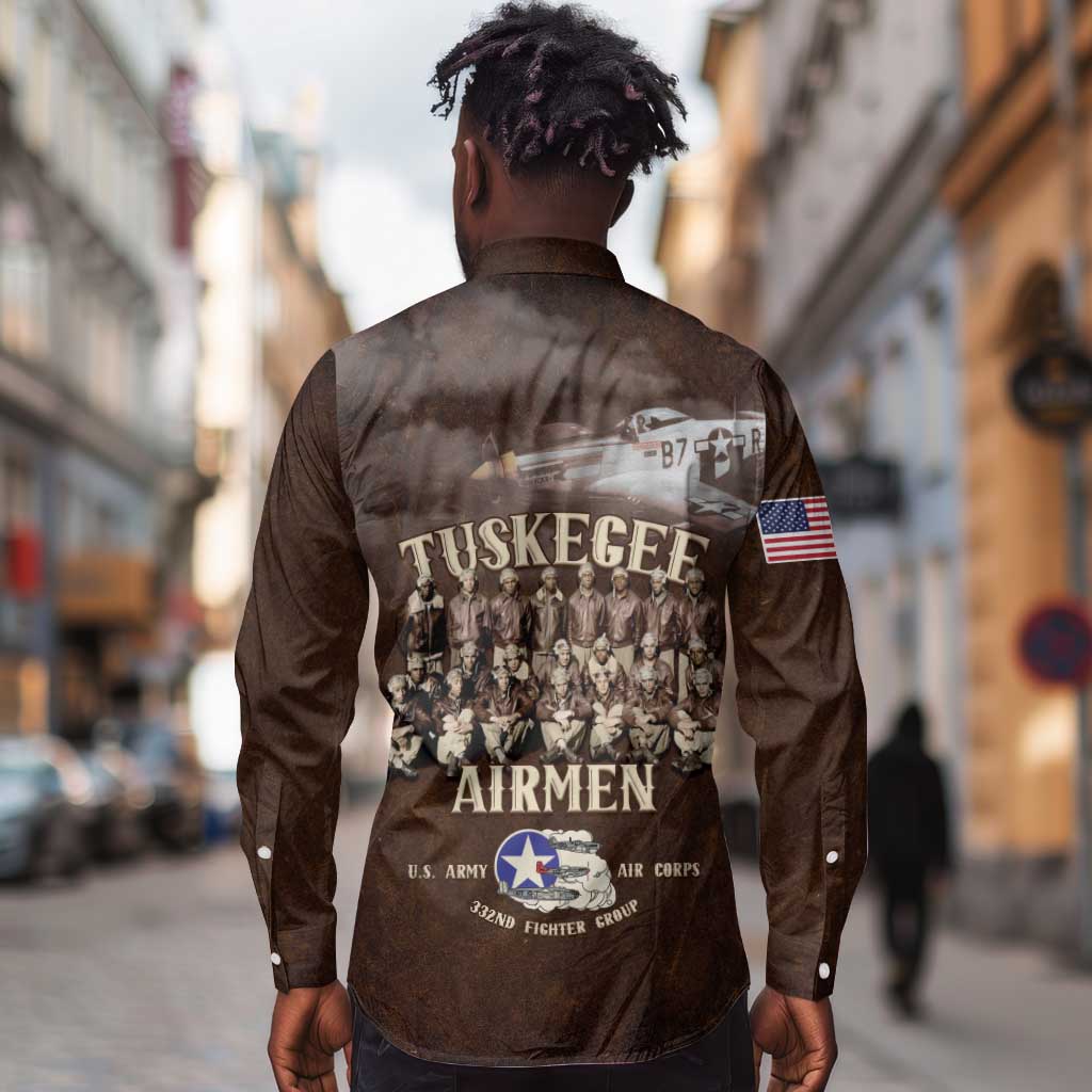 Remembering the Red Tail Heroes Long Sleeve Button Shirt Tuskegee Airmen Legacy Retro Style - African Pride