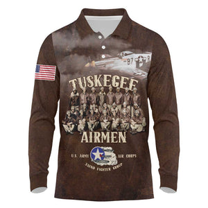 Remembering the Red Tail Heroes Long Sleeve Polo Shirt Tuskegee Airmen Legacy Retro Style - African Pride