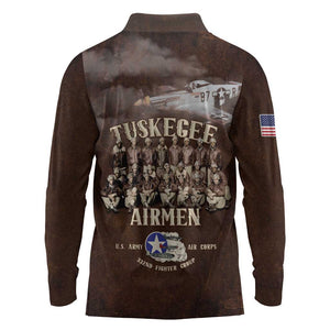 Remembering the Red Tail Heroes Long Sleeve Polo Shirt Tuskegee Airmen Legacy Retro Style - African Pride