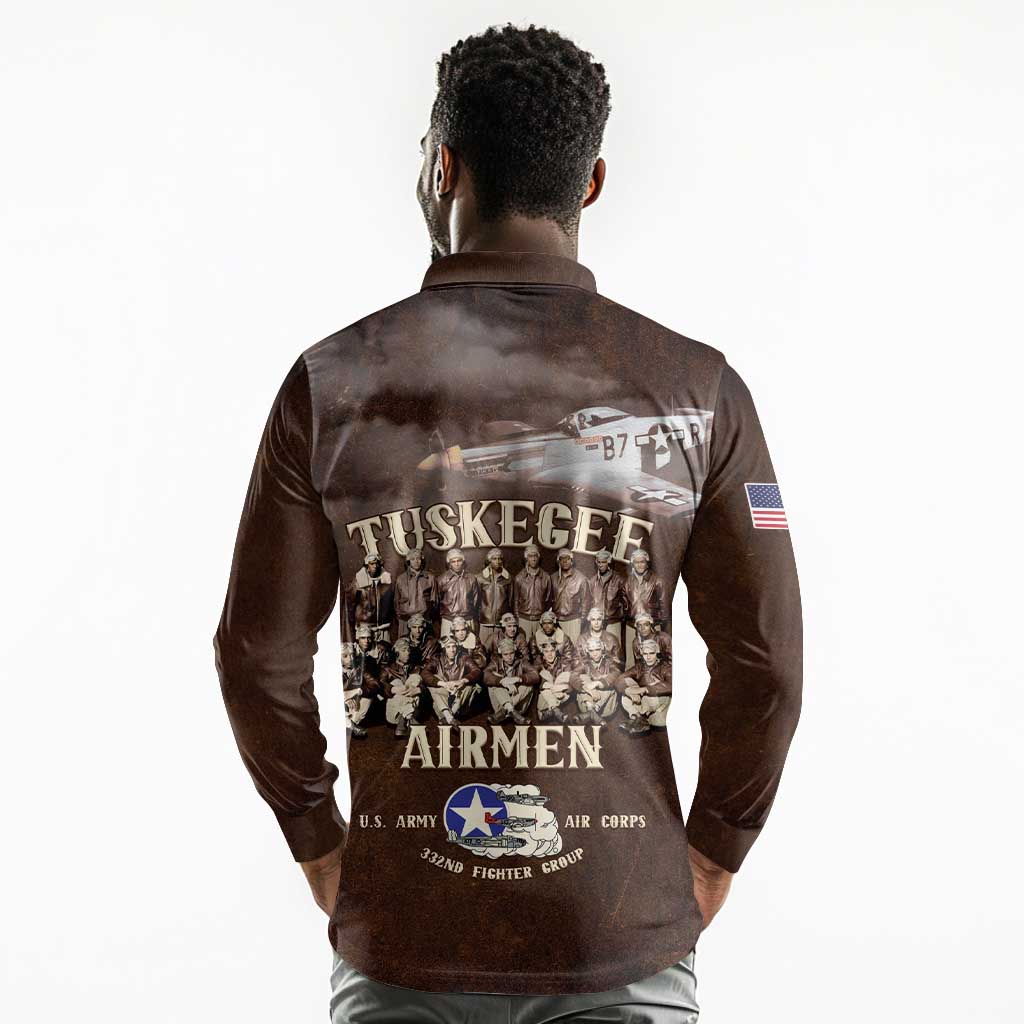 Remembering the Red Tail Heroes Long Sleeve Polo Shirt Tuskegee Airmen Legacy Retro Style - African Pride