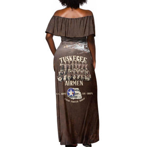 Remembering the Red Tail Heroes Off Shoulder Maxi Dress Tuskegee Airmen Legacy Retro Style - African Pride