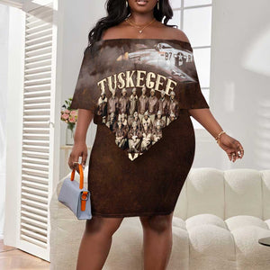 Remembering the Red Tail Heroes Off Shoulder Short Dress Tuskegee Airmen Legacy Retro Style - African Pride