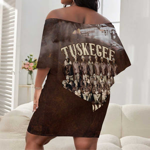 Remembering the Red Tail Heroes Off Shoulder Short Dress Tuskegee Airmen Legacy Retro Style - African Pride