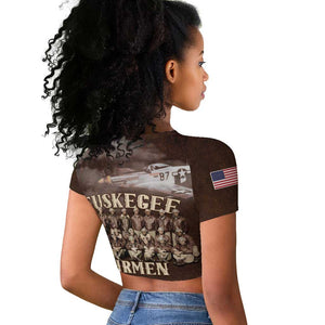 Remembering the Red Tail Heroes Raglan Cropped T shirt Tuskegee Airmen Legacy Retro Style - African Pride