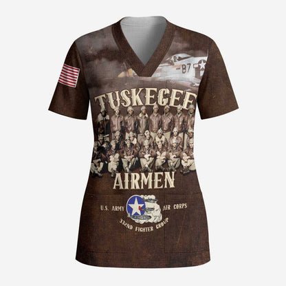 Remembering the Red Tail Heroes Scrub Top Tuskegee Airmen Legacy Retro Style - African Pride