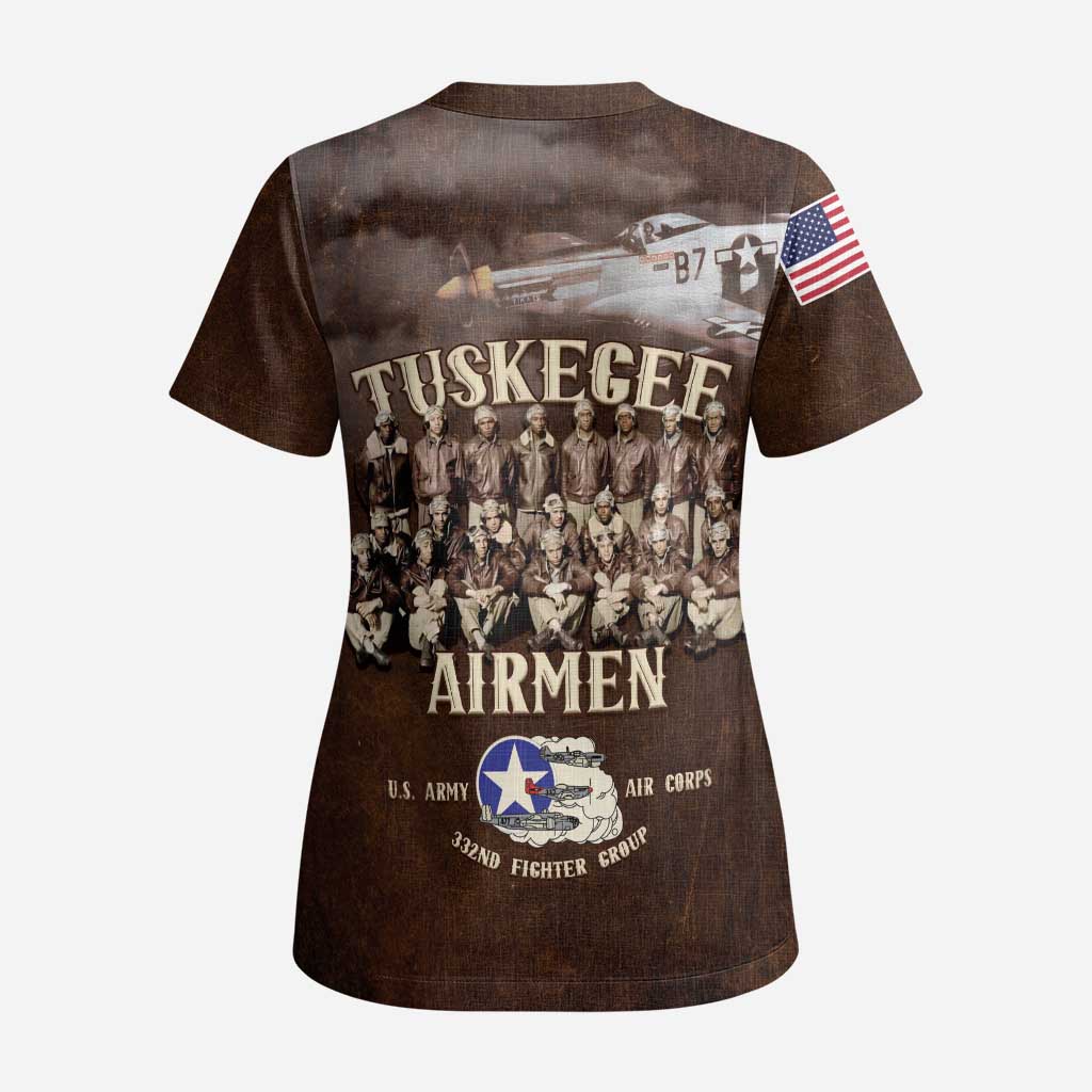 Remembering the Red Tail Heroes Scrub Top Tuskegee Airmen Legacy Retro Style - African Pride