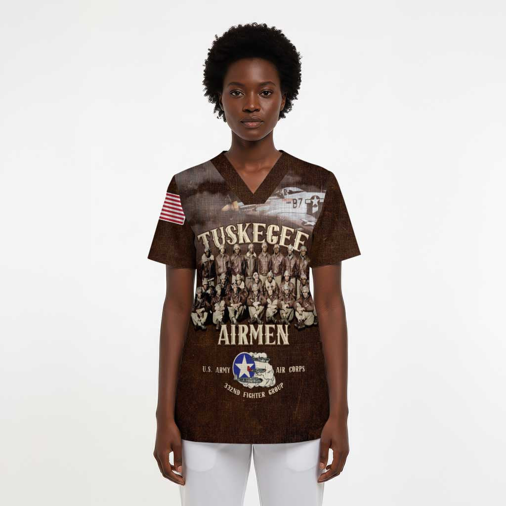 Remembering the Red Tail Heroes Scrub Top Tuskegee Airmen Legacy Retro Style - African Pride