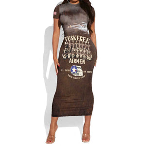 Remembering the Red Tail Heroes Short Sleeve Bodycon Dress Tuskegee Airmen Legacy Retro Style - African Pride