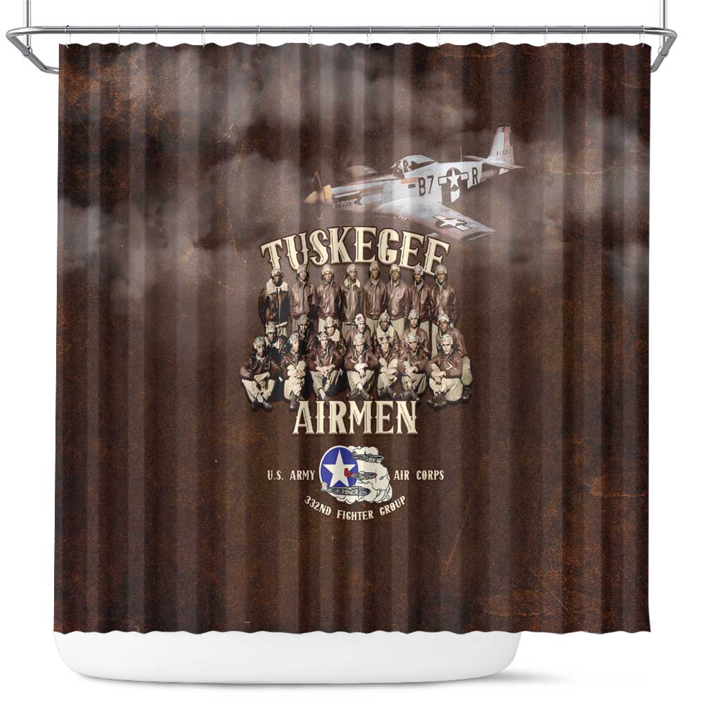Remembering the Red Tail Heroes Shower Curtain Tuskegee Airmen Legacy Retro Style - African Pride