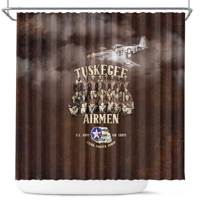 Remembering the Red Tail Heroes Shower Curtain Tuskegee Airmen Legacy Retro Style - African Pride