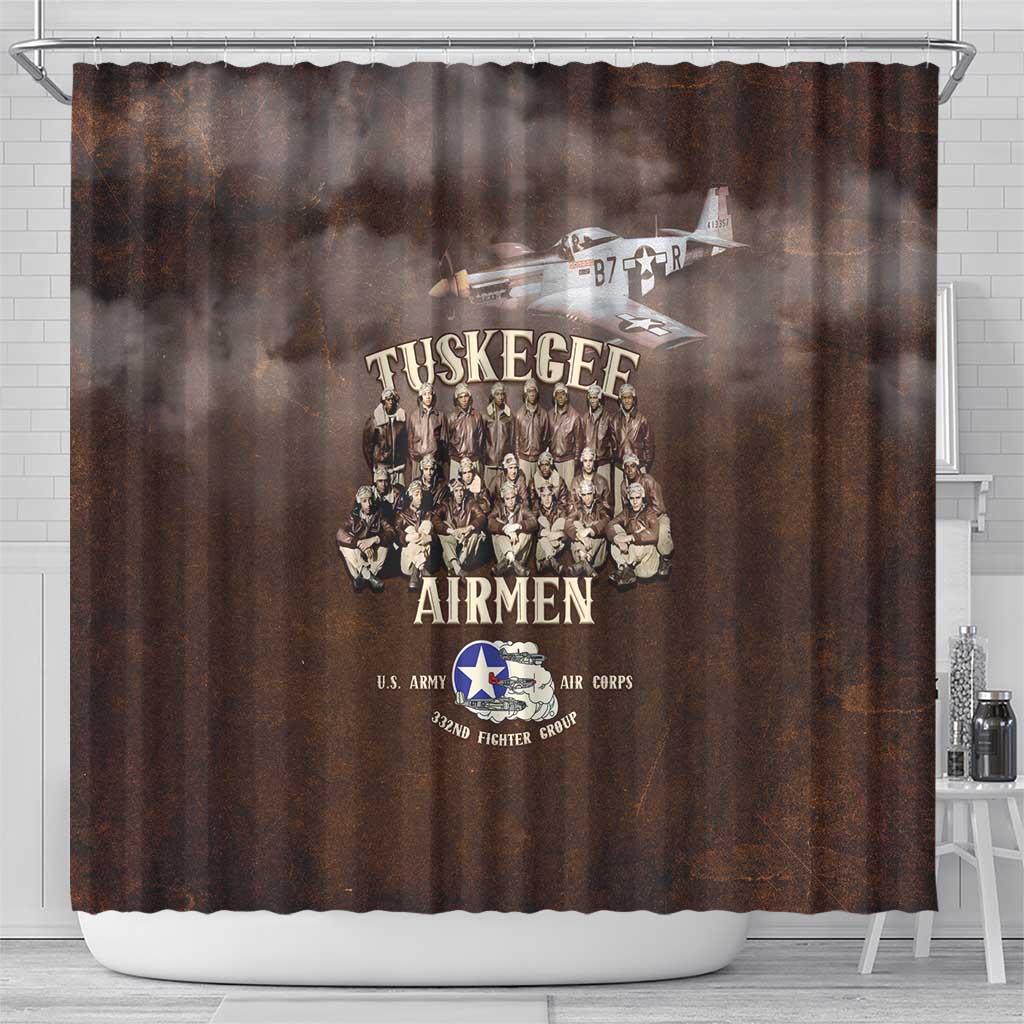 Remembering the Red Tail Heroes Shower Curtain Tuskegee Airmen Legacy Retro Style - African Pride