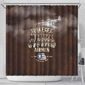 Remembering the Red Tail Heroes Shower Curtain Tuskegee Airmen Legacy Retro Style - African Pride