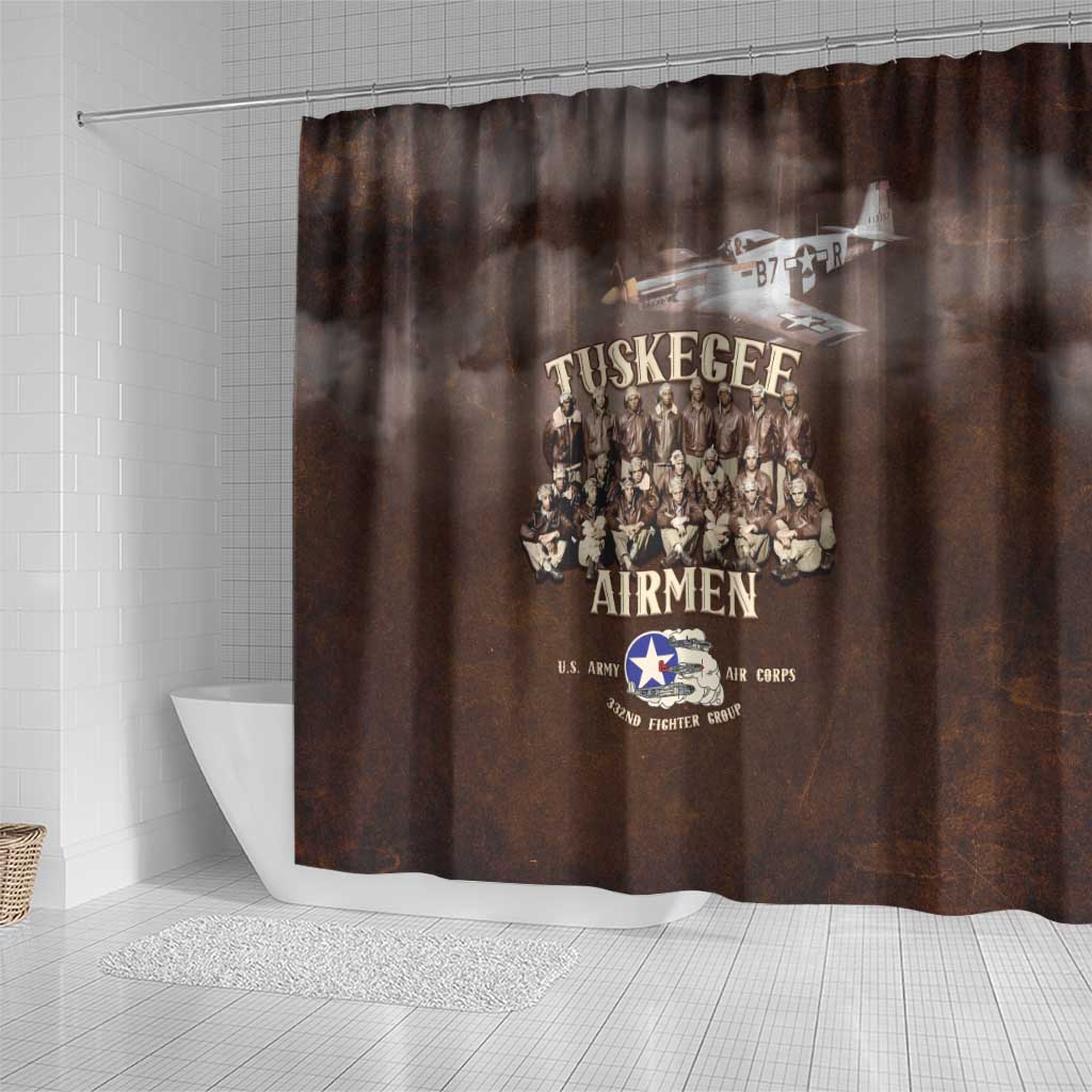 Remembering the Red Tail Heroes Shower Curtain Tuskegee Airmen Legacy Retro Style - African Pride