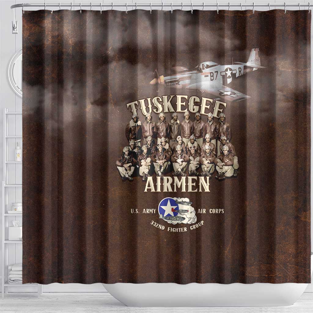 Remembering the Red Tail Heroes Shower Curtain Tuskegee Airmen Legacy Retro Style - African Pride