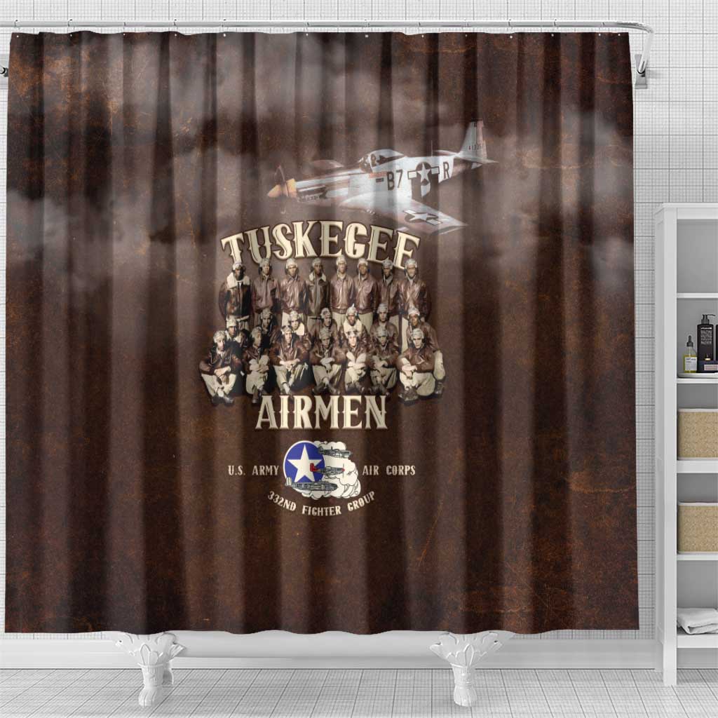 Remembering the Red Tail Heroes Shower Curtain Tuskegee Airmen Legacy Retro Style - African Pride