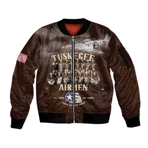 Remembering the Red Tail Heroes Sleeve Zip Bomber Jacket Tuskegee Airmen Legacy Retro Style - African Pride