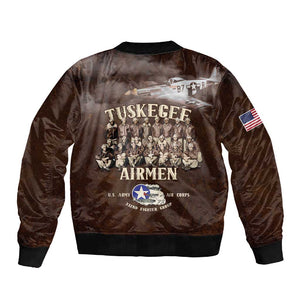 Remembering the Red Tail Heroes Sleeve Zip Bomber Jacket Tuskegee Airmen Legacy Retro Style - African Pride