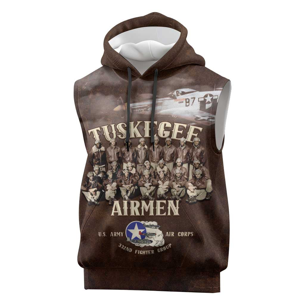Remembering the Red Tail Heroes Sleeveless Hoodie Tuskegee Airmen Legacy Retro Style - African Pride