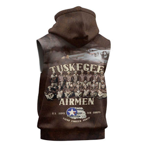 Remembering the Red Tail Heroes Sleeveless Hoodie Tuskegee Airmen Legacy Retro Style - African Pride