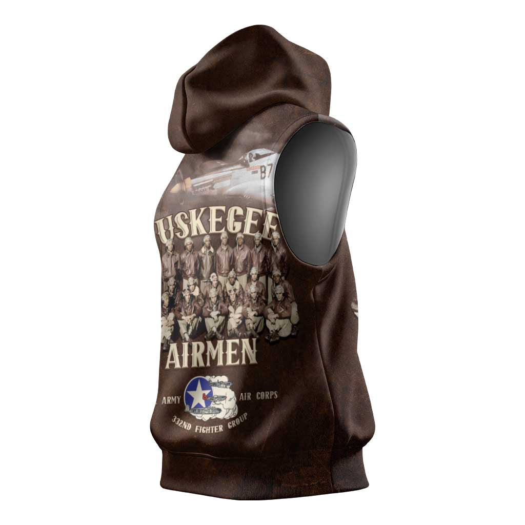 Remembering the Red Tail Heroes Sleeveless Hoodie Tuskegee Airmen Legacy Retro Style - African Pride