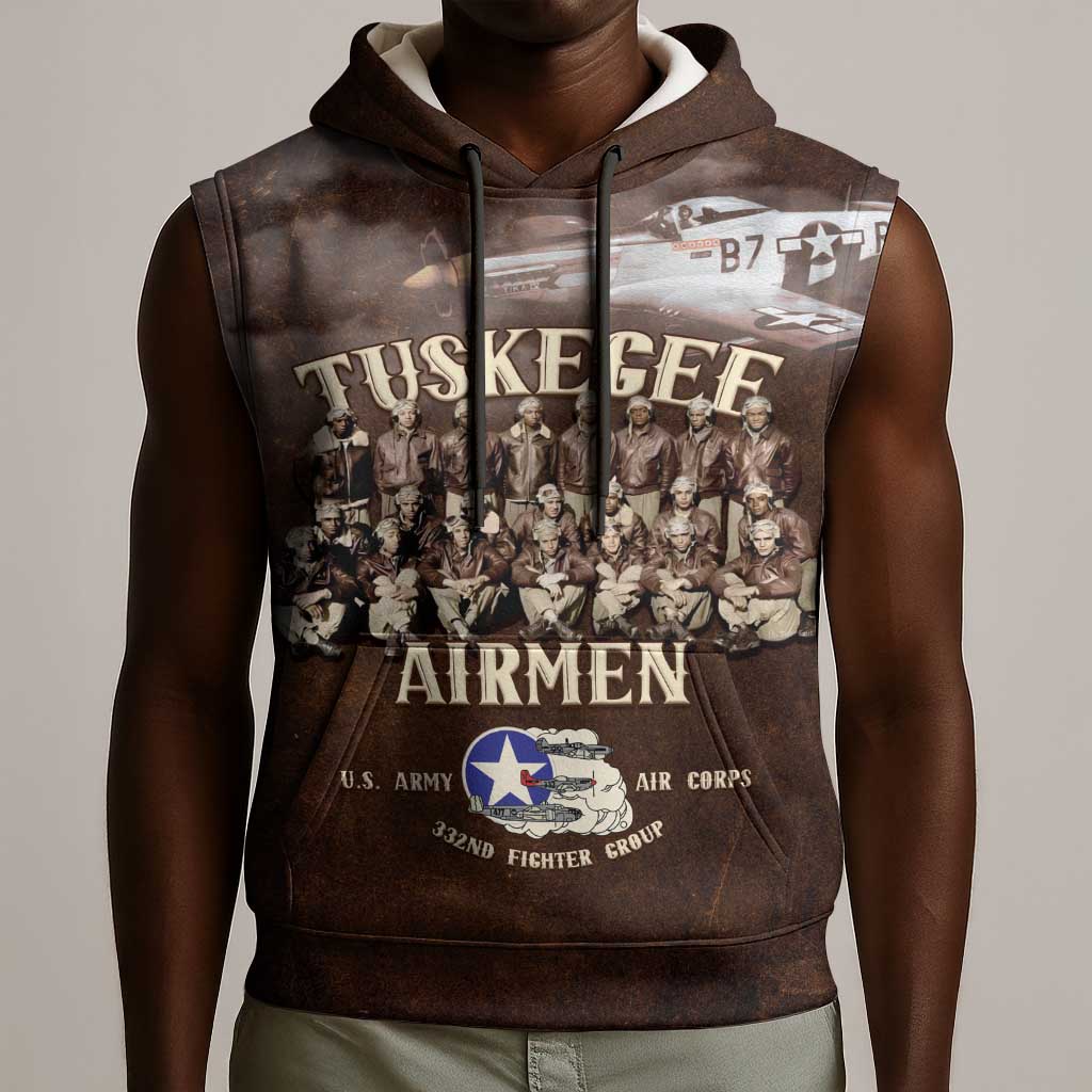 Remembering the Red Tail Heroes Sleeveless Hoodie Tuskegee Airmen Legacy Retro Style - African Pride